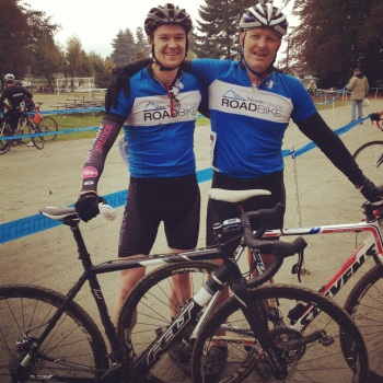 Hanging out with Dave after ripping it up at the Mahon CX race on my Felt F65X